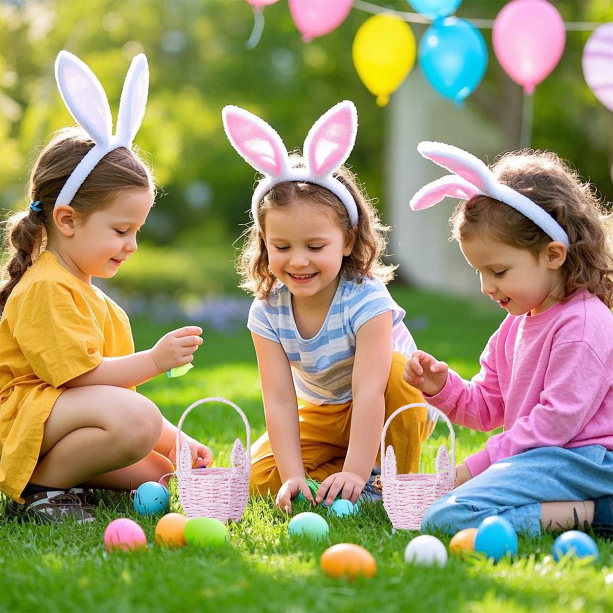 Easter Bunny Ears Woven Basket with Handle | Gift Organizer Woven Gift Basket Nixie