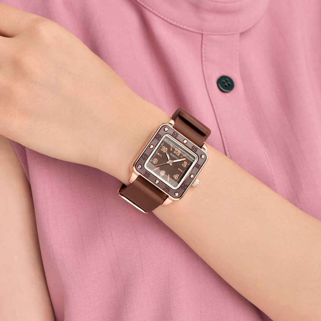 REBIRTH Women's Quartz Watch – Square Dial & Silicone Band Women's Quartz Watch Nixie