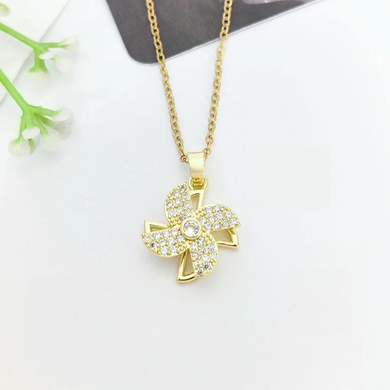 Rotatable Windmill Pendant Necklace | Stainless Steel & Zircon Pendant Necklace Nixie