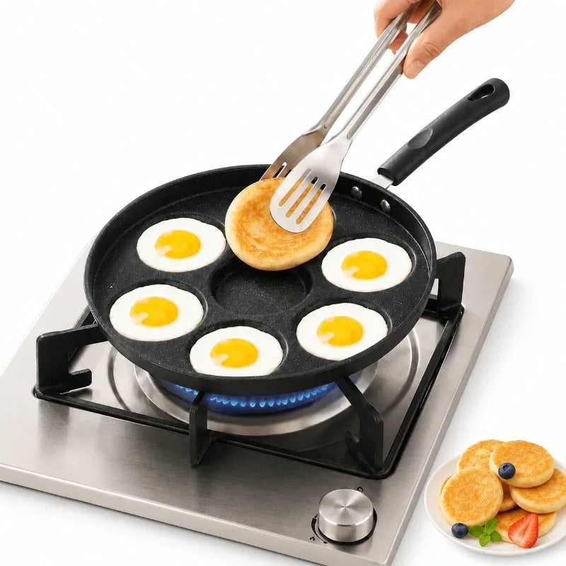 Cast Iron 7-Hole Egg Skillet Set with Tongs – Induction Safe Cast Iron Skillet Set Nixie