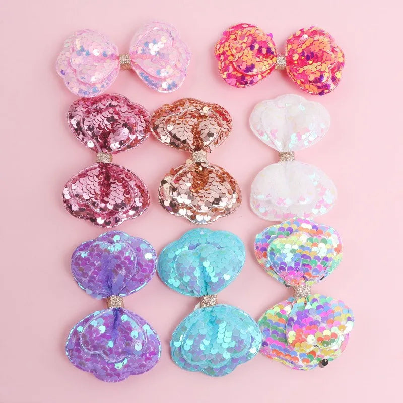 5PCS Gradient Sequin Glitter Big Bow Hair Clips for Girls