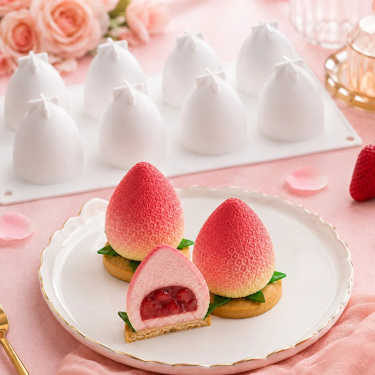 3D Strawberry Silicone Mold – Non-Stick Dessert Baking Tray Silicone Baking Mold Nixie