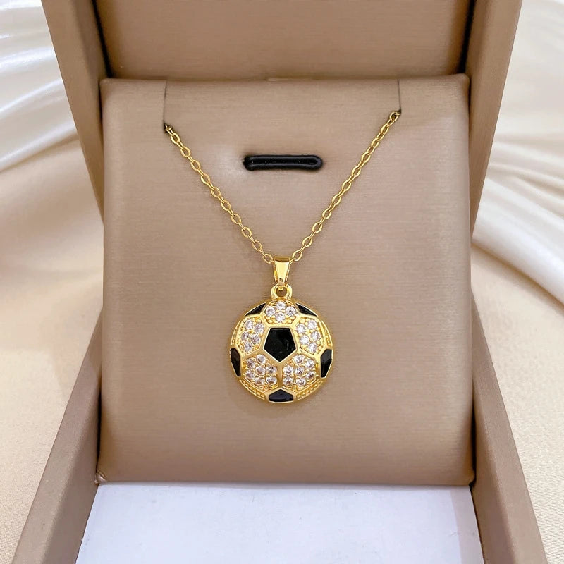 Football Pendant Necklace | Gold Stainless Steel Collarbone Chain Pendant Necklace Nixie