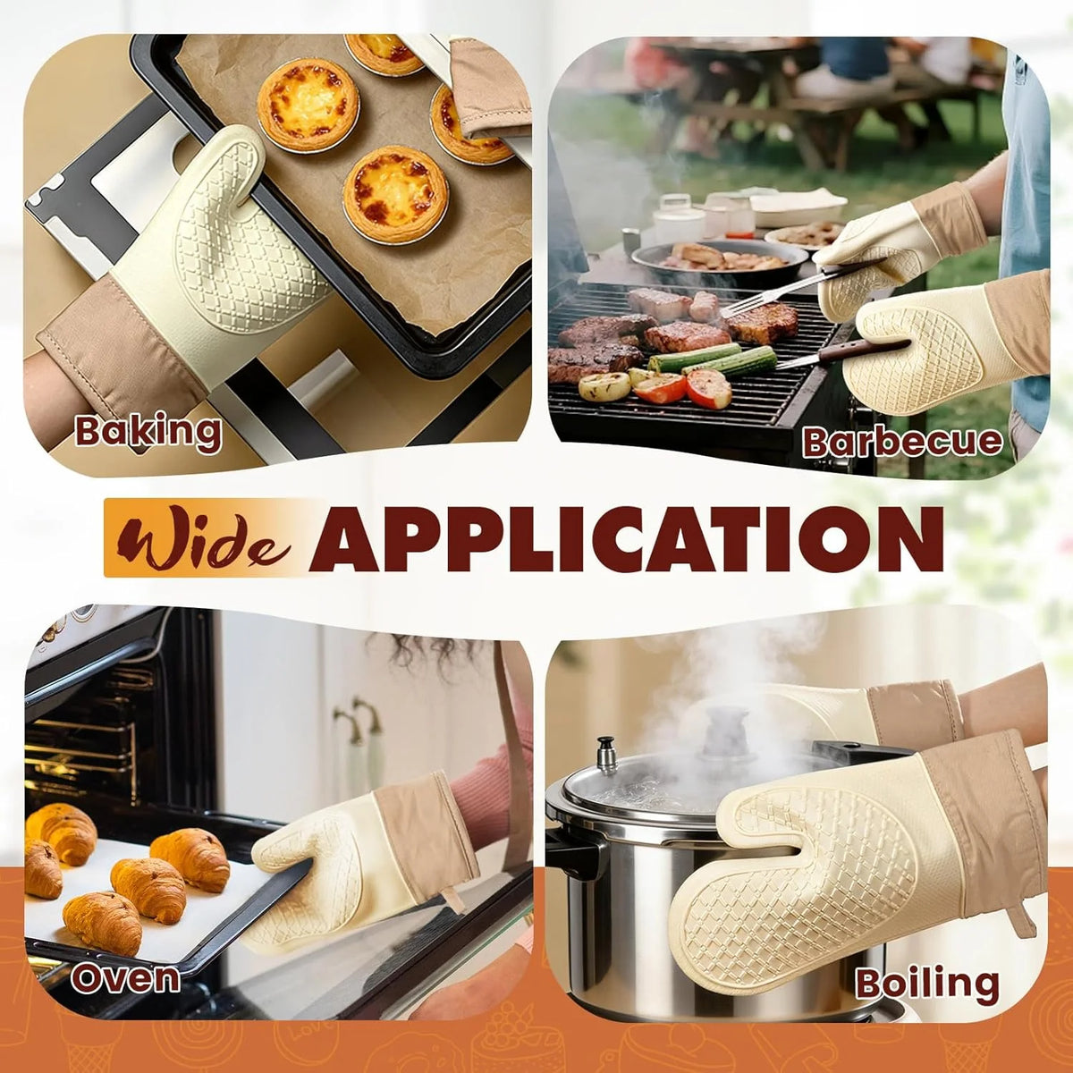 Silicone Oven Mitts Non-Slip Heat Resistant Kitchen Gloves Silicone Oven Mitts Nixie