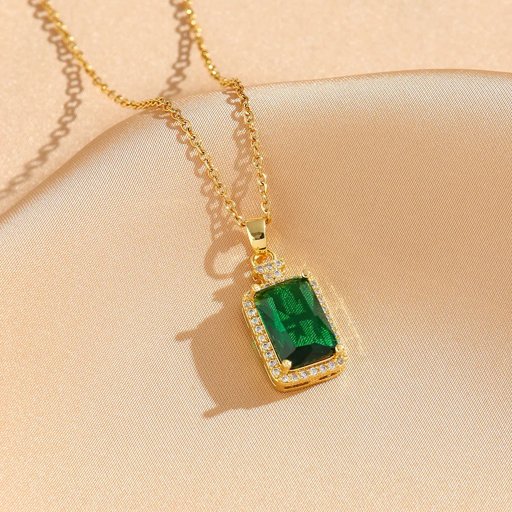 Green Zirconia Pendant Necklace | Copper Chain for Women Pendant Necklace Nixie XL1567-36