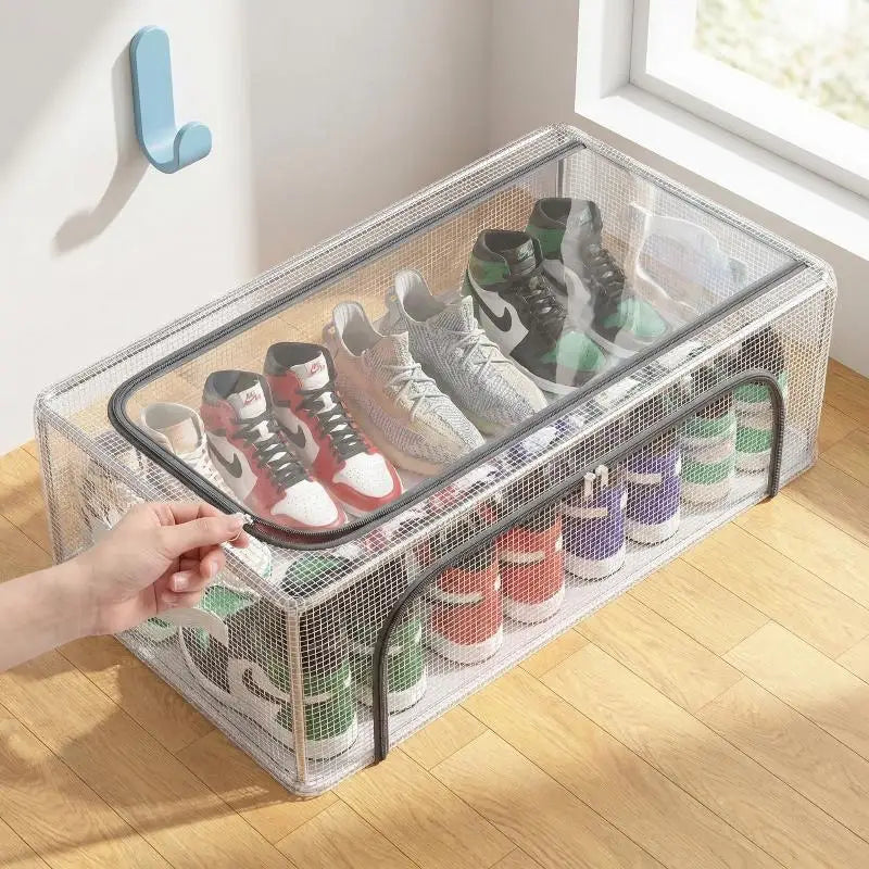 Transparent Foldable Shoe Storage Box | Under Bed Organizer