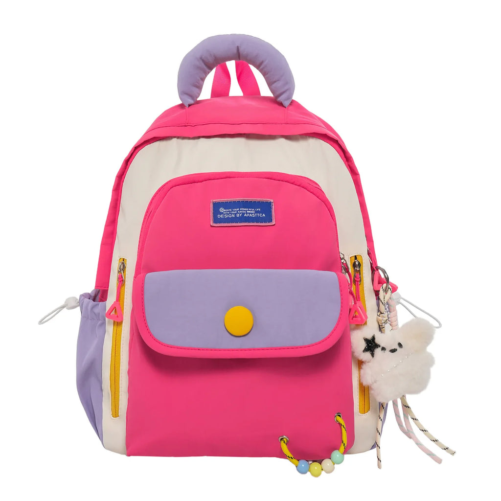 Kids Two-Tone Cartoon School Backpack | Elementary Nylon Bag Kids School Backpack Nixie Rose