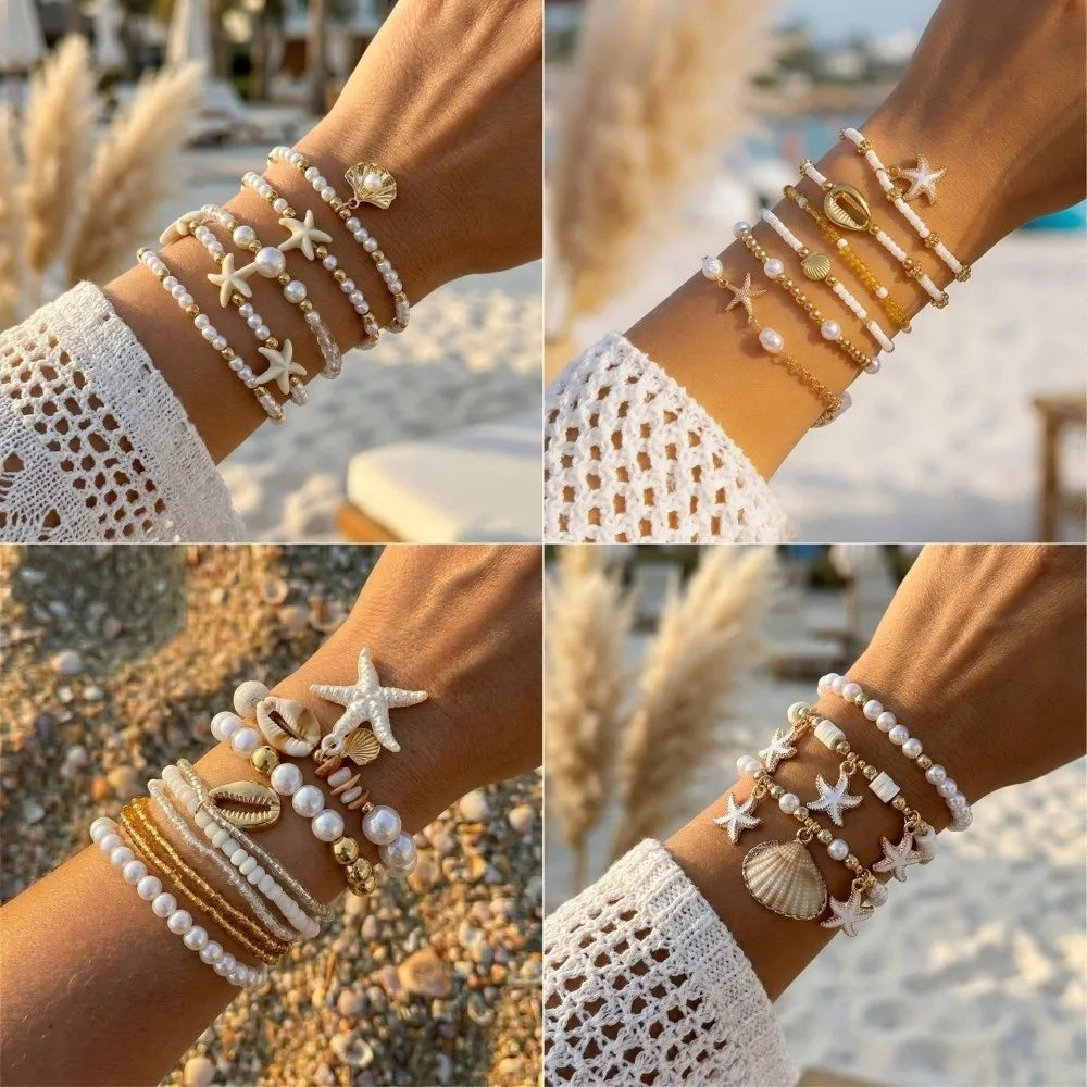 Bohemian Multilayer Shell Bracelet Set – Turtle & Starfish Charm