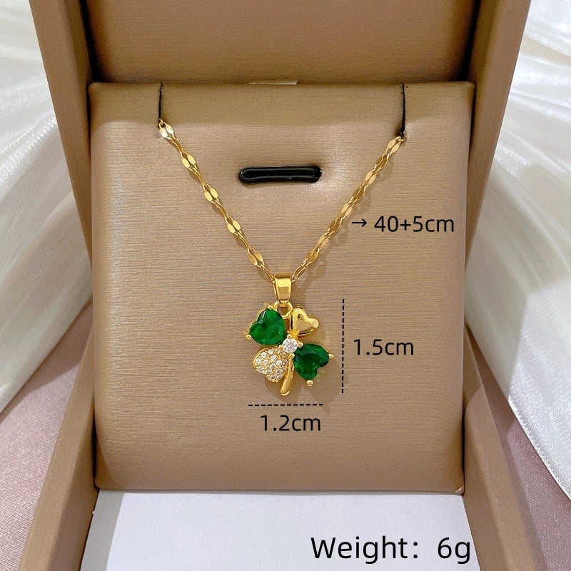 Green Gemstone Heart Petal Copper Pendant Necklace | Women Pendant Necklace Nixie