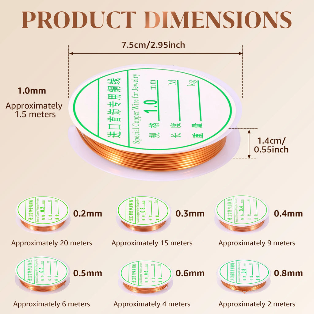 Copper Wire Kit for Jewelry Making – 7 Gauges, Anti-Tarnish Jewelry Craft Wire Nixie copper 7 Rolls