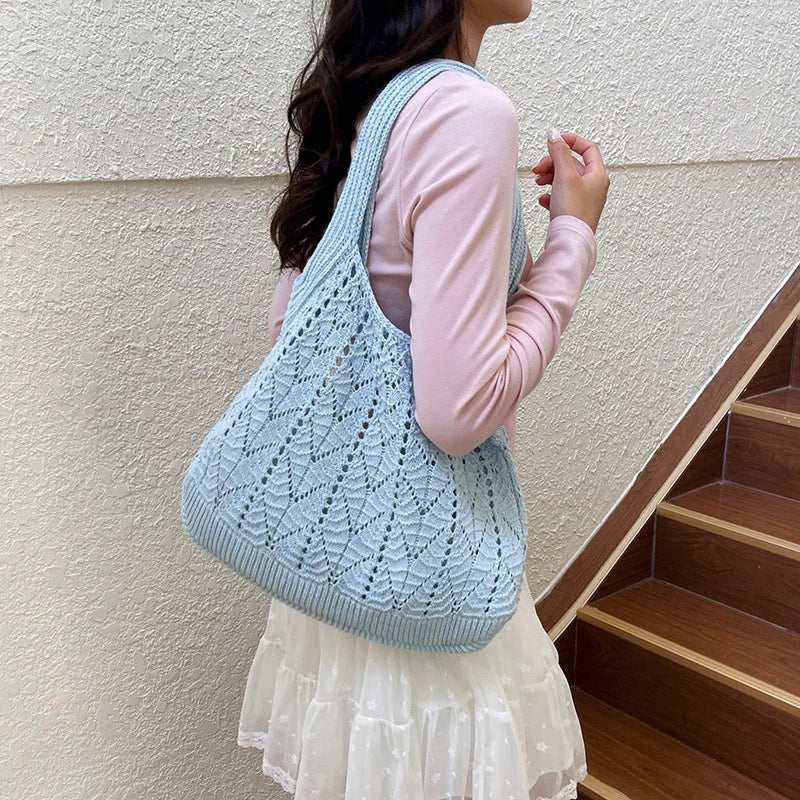 Women's Knitted Cotton Tote Bag – Large Capacity Shoulder Bag Knitted Tote Bag Nixie