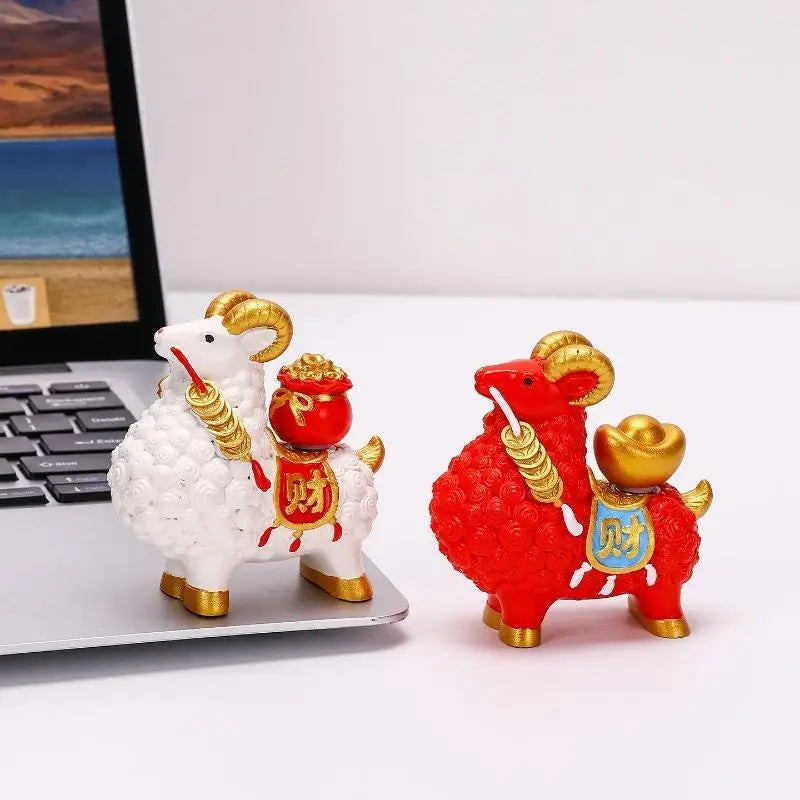 Feng Shui Golden Goat Statue Chinese Zodiac Wealth Figurine