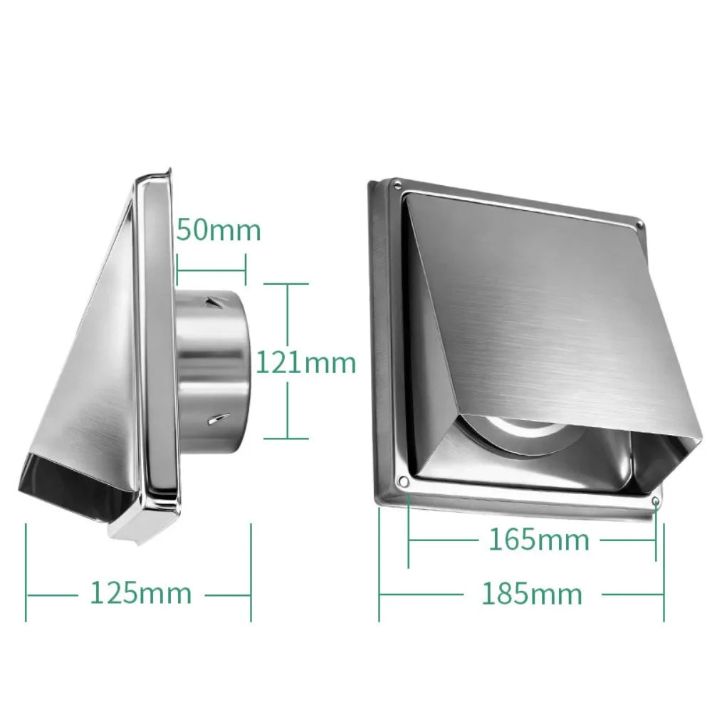 Square Stainless Steel Air Vent 4" 5" 6" – Ducting Outlet Cover Ventilation Vent Cover Nixie Silver-5-