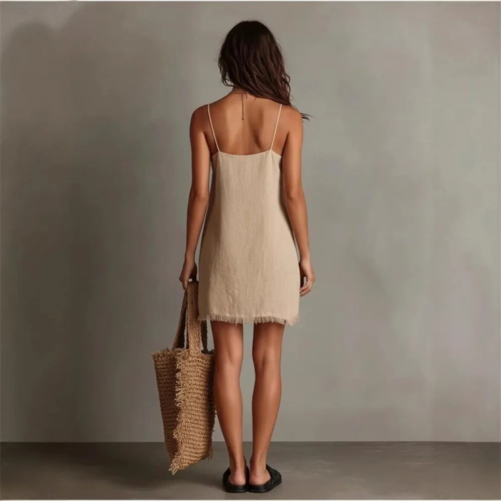 V-Neck Spaghetti Strap Loose Mini Dress – Summer Casual Mini Summer Dress Nixie