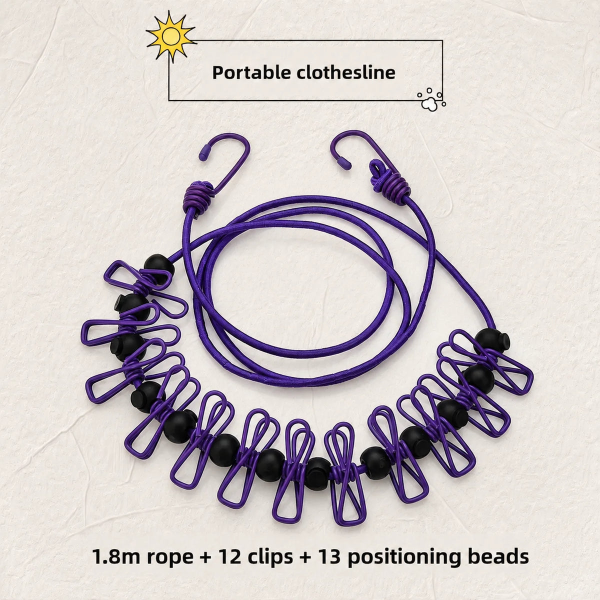 Retractable Travel Clothesline with 12 Non-Slip Clips
