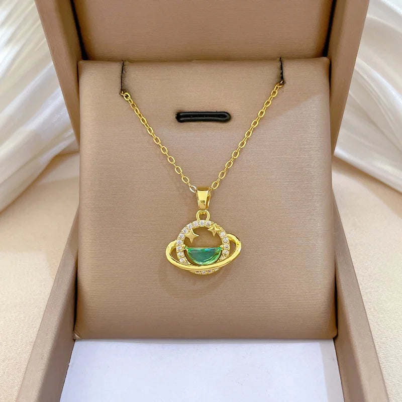 Star Galaxy Pendant Choker Necklace – Gold Stainless Steel Pendant Choker Necklace Nixie