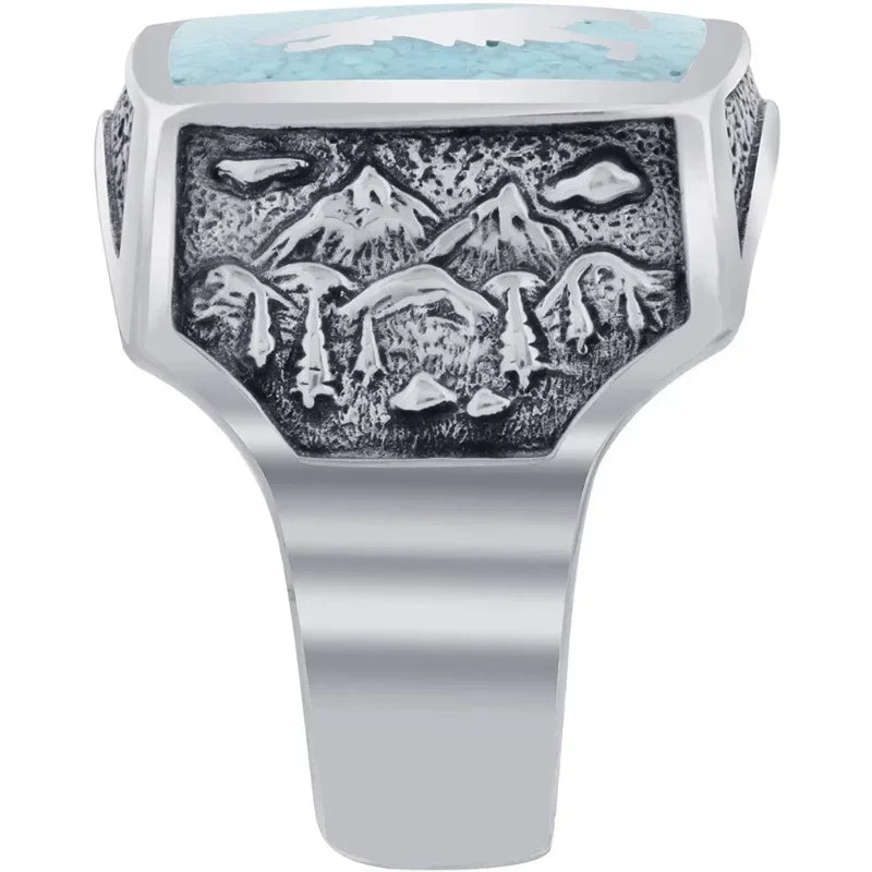 Southwestern Turquoise Wolf Silver Ring – Sizes 6–10 Cocktail Ring Nixie