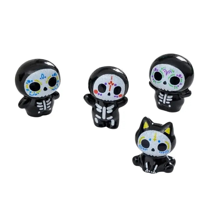 6 Mini Resin Sugar Skull Figurines – Halloween Day of Dead Décor Resin Skull Figurines Nixie