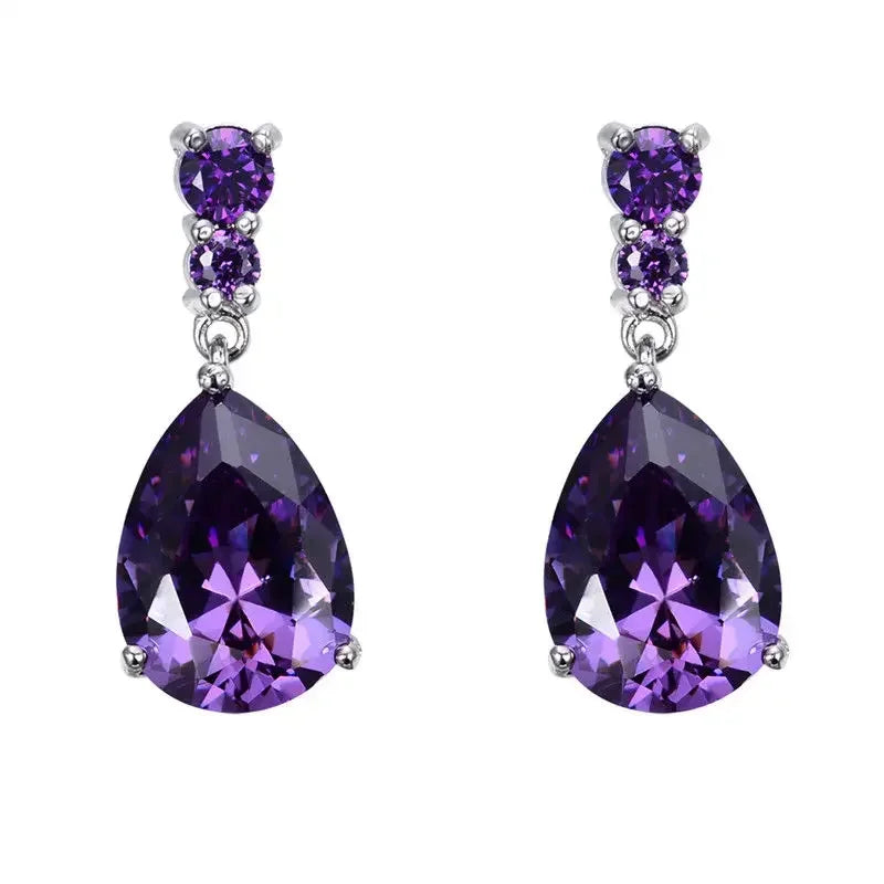 Women's Silver Purple Zircon Drop Earrings | Classic Fashion Drop Earrings Nixie