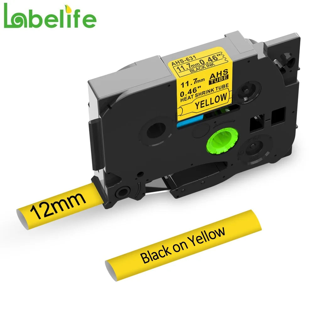 Brother HSe Heat Shrink Tube Tape HSe-231 HSe-631 P-Touch Label Printer Tape Nixie Yellow Tube 18mm