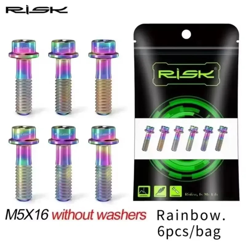 RISK Titanium Stem Bolts 6PCS M5x16/18mm Colorful MTB Bike Screws Titanium Stem Bolts Nixie M5-16mm Colorful