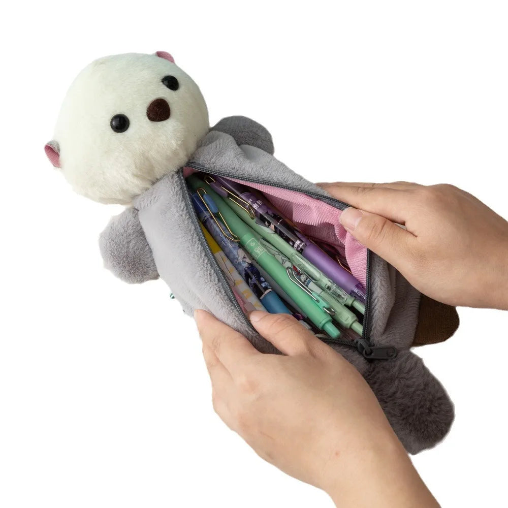 Cute Sea Otter Plush Pencil Case – Large Capacity Stationery Bag Plush Pencil Case Nixie 1pc