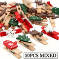 20-Pack Wooden Holiday Pegs – Trees, Snowflakes & Deer Holiday Craft Pegs Nixie 20pcs (Mixed)