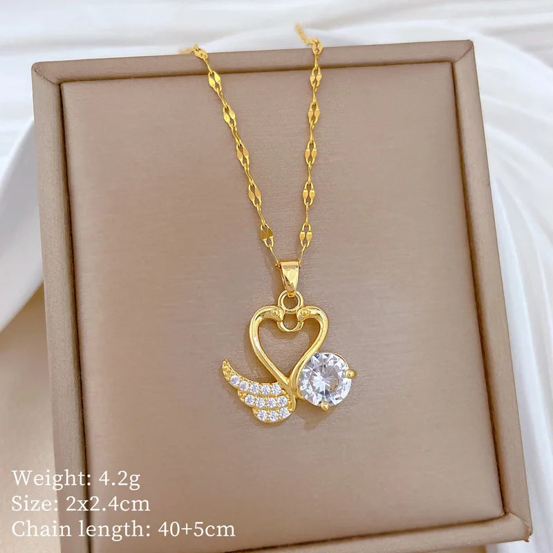 Swan Pendant Choker Necklace Gold Stainless Steel Women Pendant Necklace Nixie XL2606-543