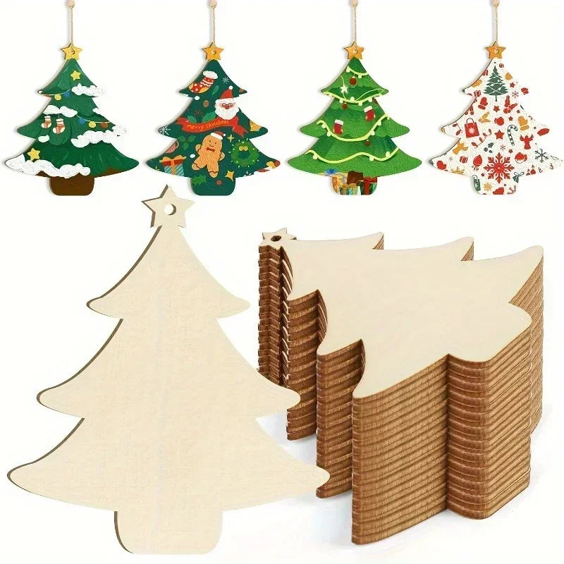 10Pcs Unfinished Wooden Christmas Tree Craft Set for Painting Wooden Craft Kit Nixie