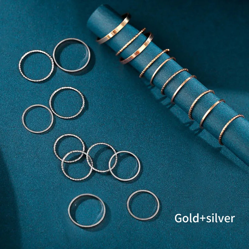 20pcs Gold & Silver Stackable Rings Set – Brass & Iron Alloy