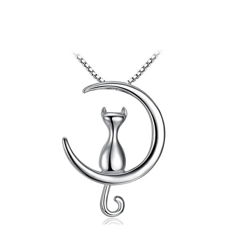 Moon Cat Pendant Necklace – Ethnic Zinc Alloy Mood Tracker Pendant Necklace Nixie Silvery