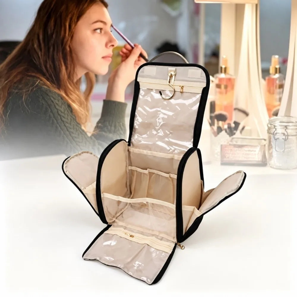 Large Hanging Makeup Bag with Hook – 3-Compartment Travel Bag Travel Toiletry Bag Nixie