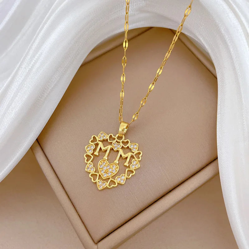 Heart Letter Pendant Necklace – Gold Stainless Steel Choker