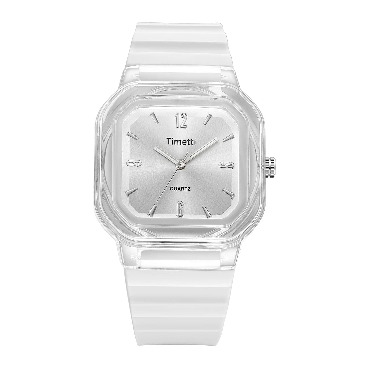 Timetti Square Quartz Watch – Silicone Strap Casual Watch Quartz Wristwatch Nixie WHITE