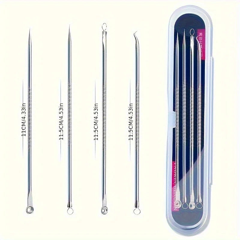 4-Pack Blackhead Extractor Tool Kit – Stainless Steel Pore Cleaner Skin Care Tool Kit Nixie