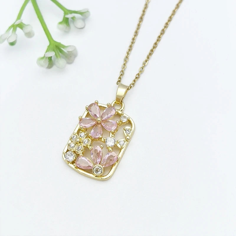 Floral Waterdrop Gold Pendant Necklace – Women's Stainless Steel Pendant Necklace Nixie