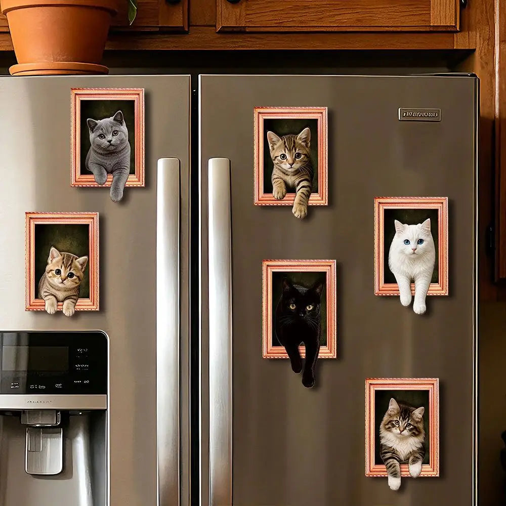 3D Cat Fridge Magnets – Vintage Oil Painting Wooden Frame Decorative Fridge Magnet Nixie