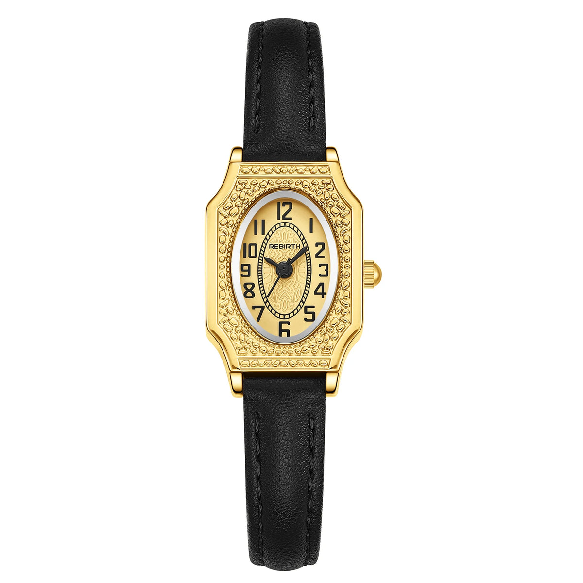 REBIRTH Women's Retro Quartz Watch – Oval Dial & Leather Strap Women's Quartz Watch Nixie black