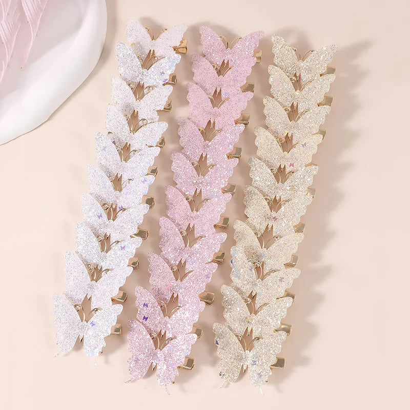 10-Piece Pink Sparkling Butterfly Hair Clips Set for Girls Kids Hair Clips Nixie