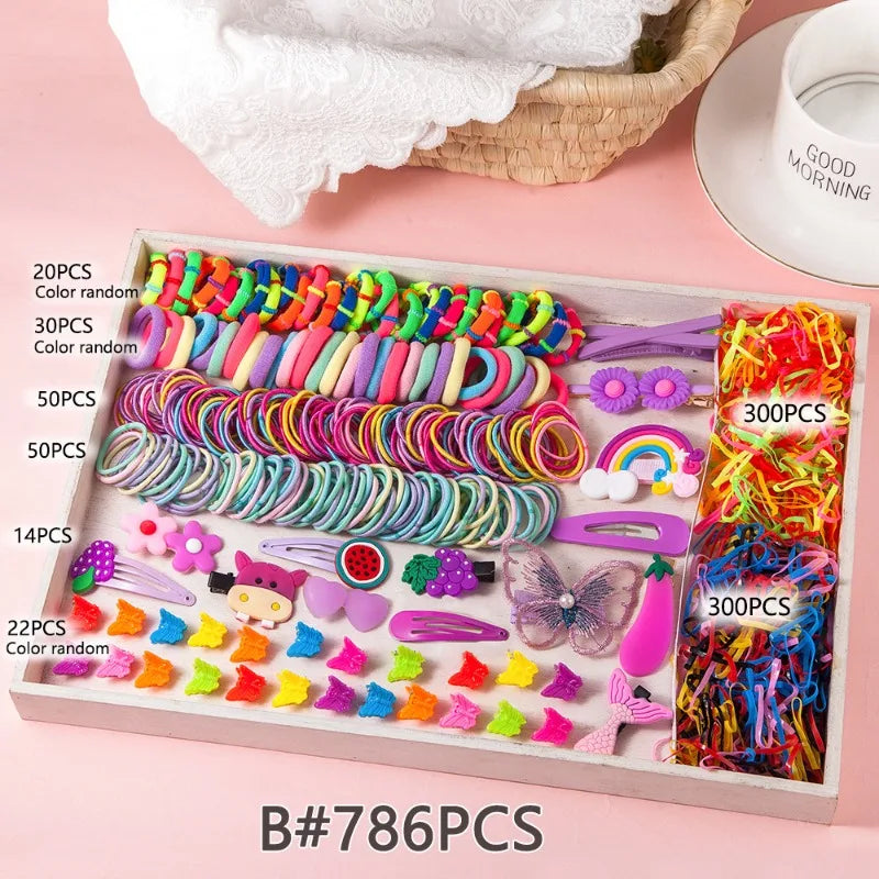 Colorful Bow & Flower Elastic Hair Bands Set for Girls Kids