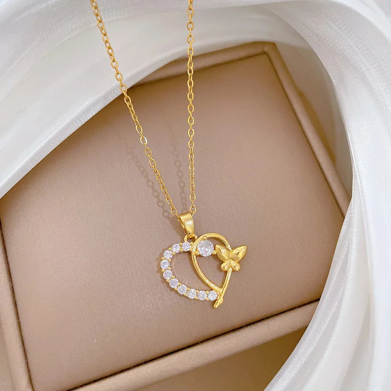 Heart Pendant Necklace | Gold Stainless Steel Choker for Women Pendant Necklace Nixie
