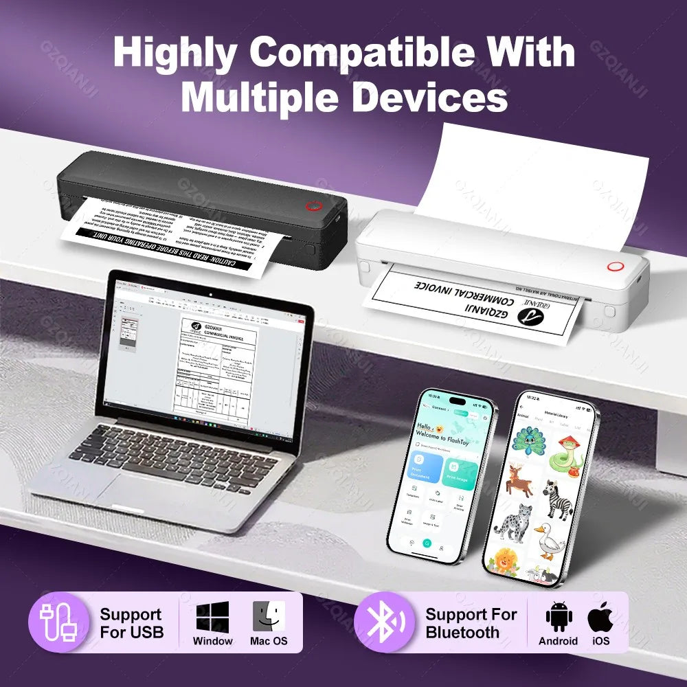 INSTOFC Portable Wireless Inkless Thermal Printer – A4 & Letter