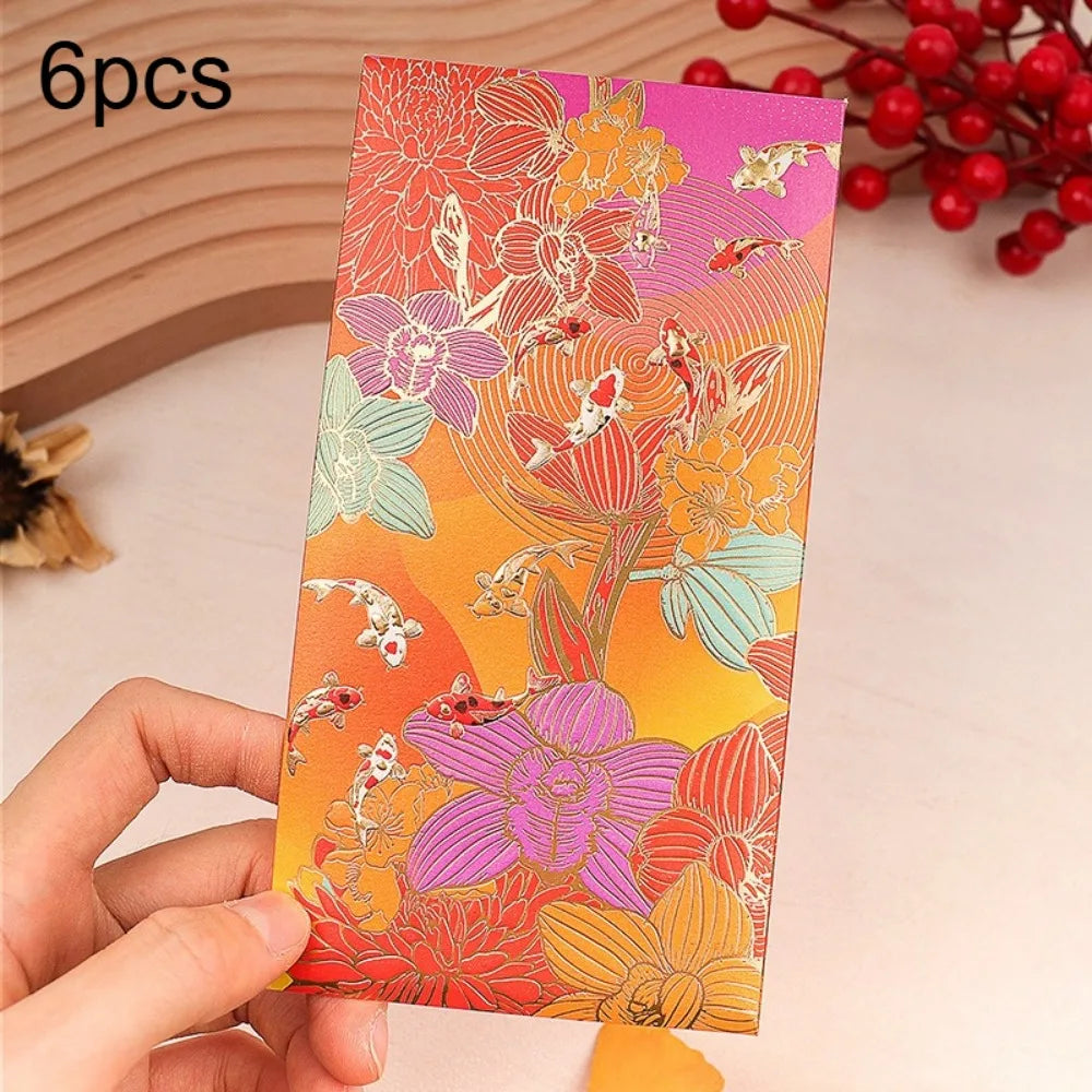 6pcs Floral Thank You Cards Golden Accents – Wedding & Birthday Greeting Cards Nixie Orange