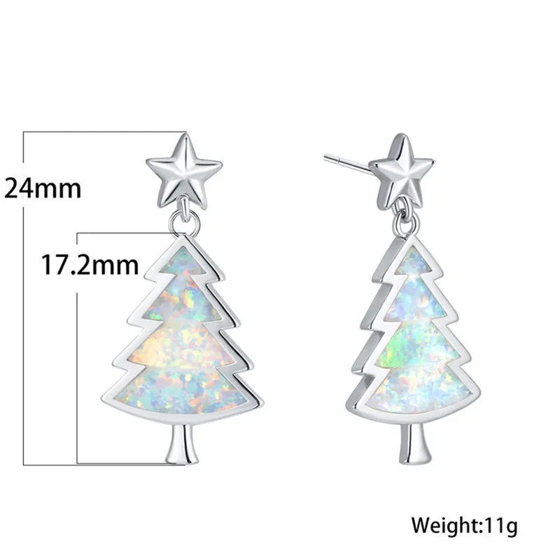 Christmas Tree Opal Stud Earrings – Silver Plated Gift Jewelry Stud Earrings Nixie