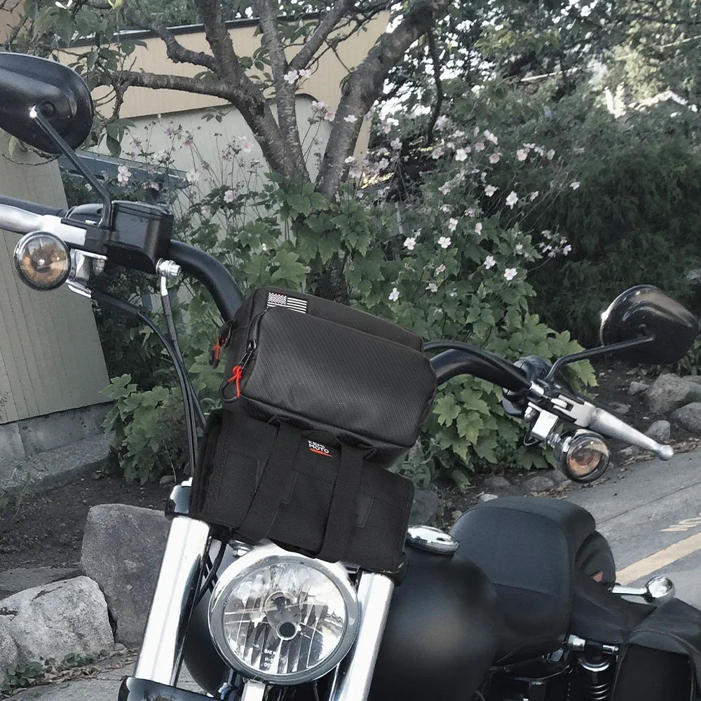 KEMIMOTO Motorcycle Handlebar Bag – Universal Fork & Sissy Bar Motorcycle Handlebar Bag Nixie