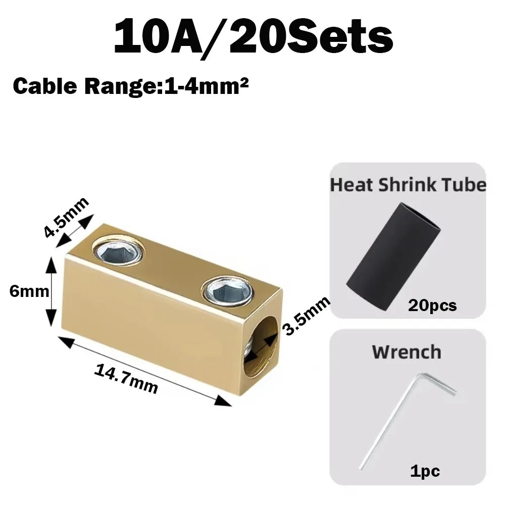 Brass Terminal Block Wire Connectors 10A/20A/60A Waterproof Splice Wire Splice Connector Nixie 10A Square