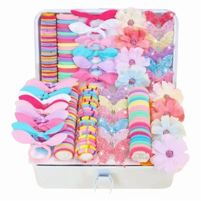 190 Pcs Girls Hair Accessories Set – Colorful Elastic Ties & Clips Hair Accessories Set Nixie
