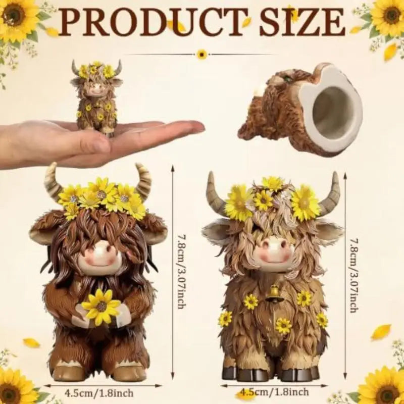 Resin Highland Cow Figurine Set – Sunflower Farmhouse Decor Resin Figurine Nixie