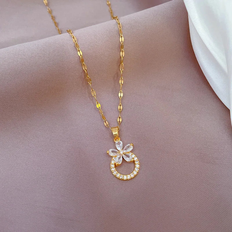 Flower Hoop Pendant Necklace Gold Stainless Steel – Nixie Pendant Necklace Nixie