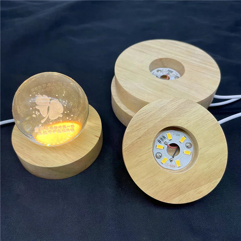 10cm Wooden LED Rotating Display Stand Light Base + USB
